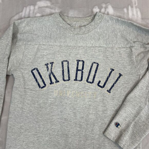 VTG Okoboji University Champion Shirt Adult Small Grey Pullover Casual Iowa - Picture 1 of 13